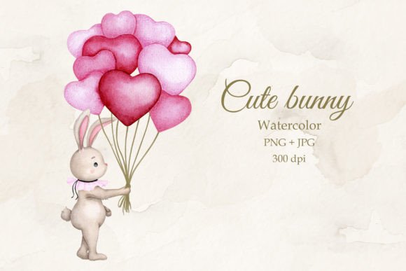 Baby Bunny with Balloons: A Watercolor Charm for Modern Design