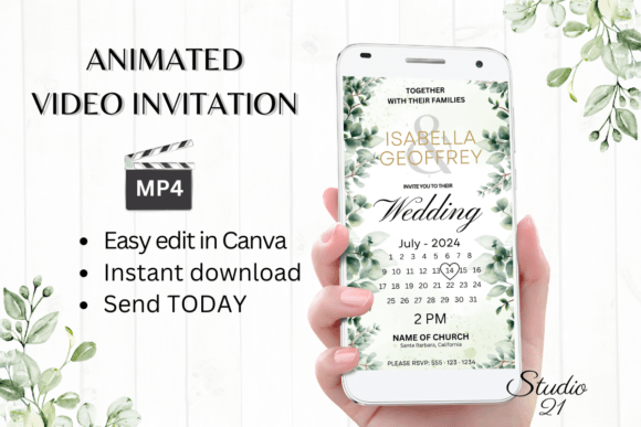 Classic Wedding Invitation W8404B: Modern Elegance for Your Digital Evite