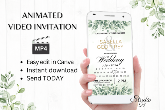 Classic Wedding Invitation W8408B: Your Animated Digital Template