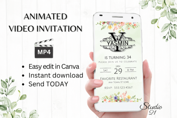 Digital Invitation (Monogram Letter Y): Modern Animated Style
