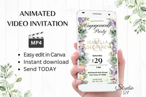 Streamline Your Celebration with Digital Engagement Party Invite W1414